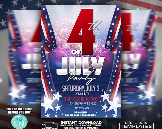 4th of July Independence Party | Edit Online | 5X7 Digital & Printable | Do It Yourself | Corjl Template