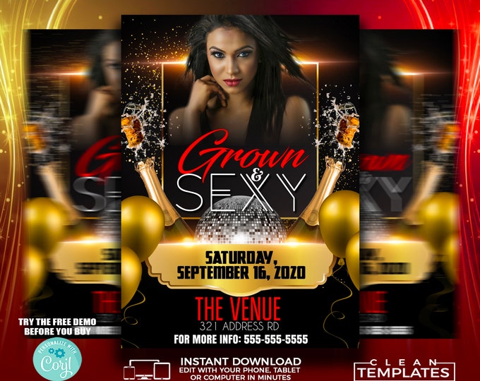 Grown and Sexy Party Flyer Template | Edit Online | 5x7 Digital & Printable