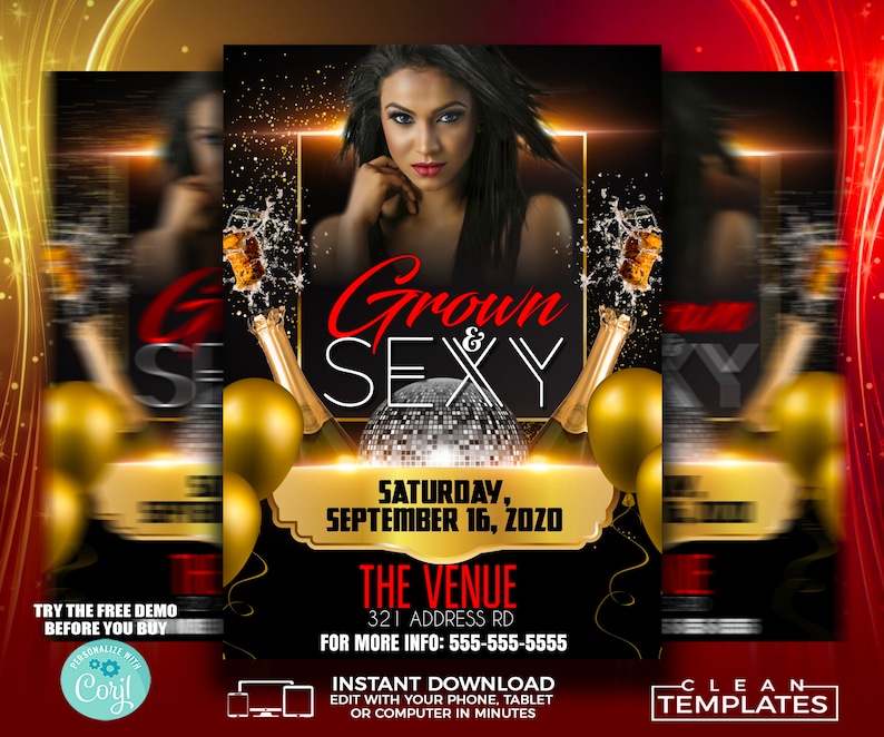 Grown and Sexy Party Flyer Template | Edit Online | 5x7 Digital & Printable image 1