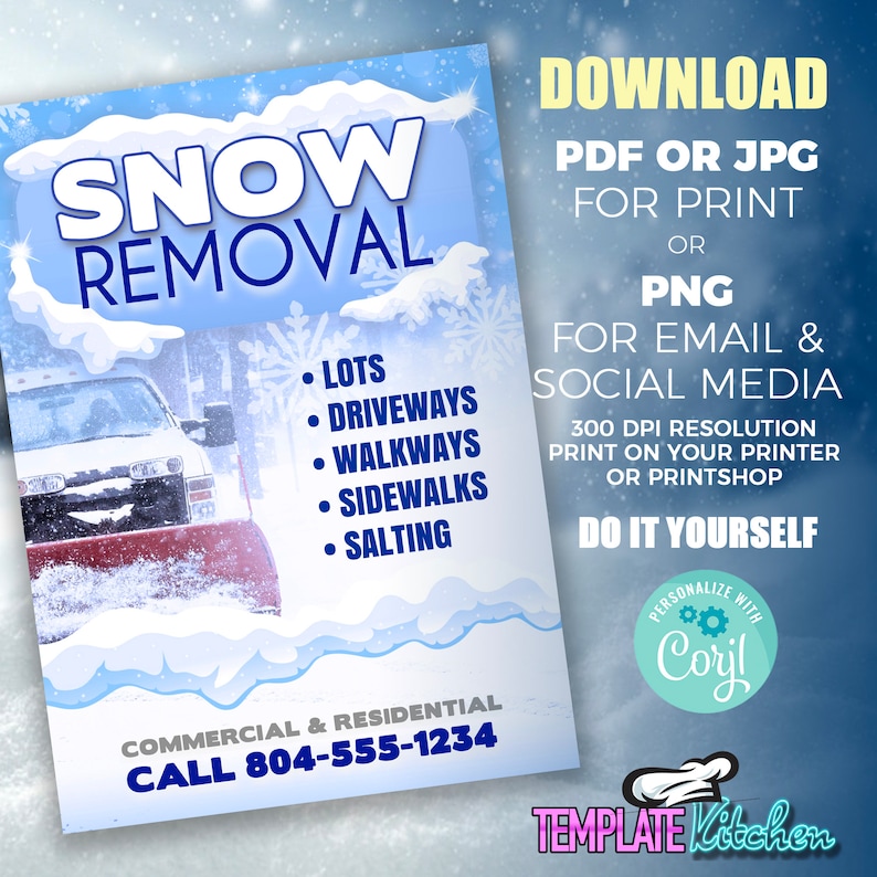 Folleto de remoción de nieve / Editar en línea / 5X7 Digital e imprimible / Hágalo usted mismo / Plantilla Corjl imagen 2