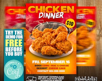 Chicken Dinner Flyer | Edit Online | 5X7 Digital & Printable | Do It Yourself | Corjl Template