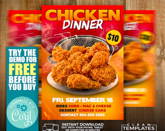 Chicken Dinner Flyer | Edit Online | 5X7 Digital & Printable | Do It Yourself | Corjl Template