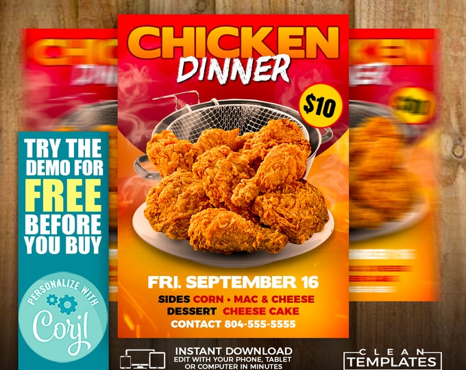 Chicken Dinner Flyer | Edit Online | 5X7 Digital & Printable | Do It Yourself | Corjl Template