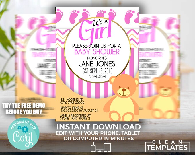 Baby Shower Flyer Invitation Template | Edit Online | 5X7 Digital & Printable | Do It Yourself | Corjl Template