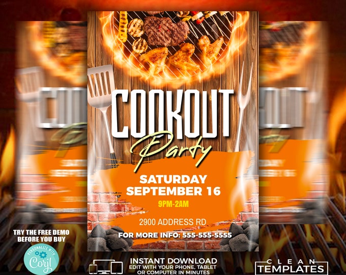 Cookout Party | Edit Online | 5X7 Digital & Printable | Do It Yourself | Corjl Template