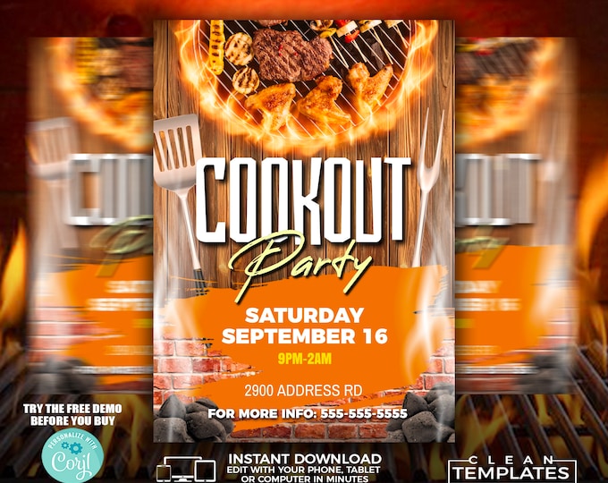 Cookout Party | Edit Online | 5X7 Digital & Printable | Do It Yourself | Corjl Template