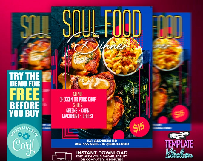 Soul Food Dinner Flyer | Edit Online | 5X7 Digital & Printable | Do It Yourself | Corjl Template
