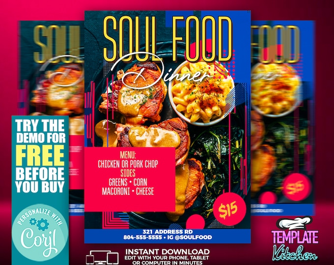 Soul Food Dinner Flyer | Edit Online | 5X7 Digital & Printable | Do It Yourself | Corjl Template