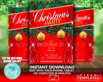 Christmas Party Flyer Template: 4x6 Printable Invitation (Corjl Template)