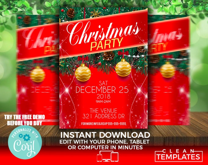 Christmas Party Flyer Invitation Template | Edit Online | 4x6 Digital & Printable | Do It Yourself | Corjl Template