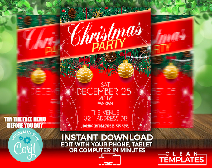 Christmas Party Flyer Invitation Template | Edit Online | 4x6 Digital & Printable | Do It Yourself | Corjl Template