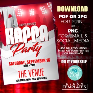 Kappa Fraternity Party Flyer Template | Edit Online | 5x7 Digital & Printable image 2