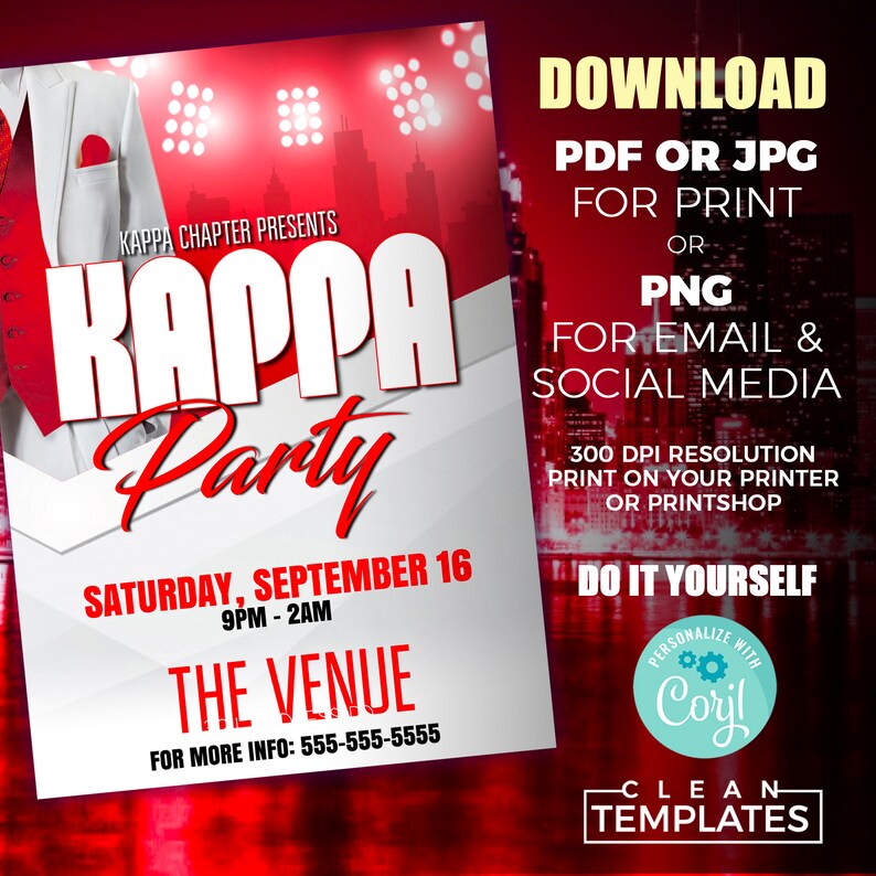 Kappa Fraternity Party Flyer Template | Edit Online | 5x7 Digital & Printable image 2