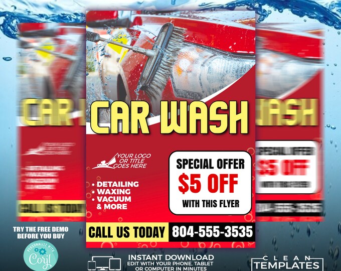 Car Wash Flyer | Edit Online | 5X7 Digital & Printable | Do It Yourself | Corjl Template