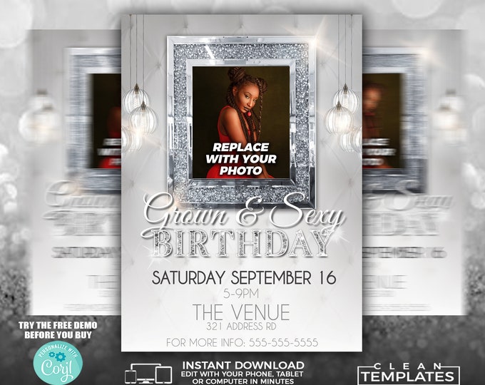 Grown and Sexy  Birthday Bash | Edit Online | 5X7 Digital & Printable | Do It Yourself | Corjl Template