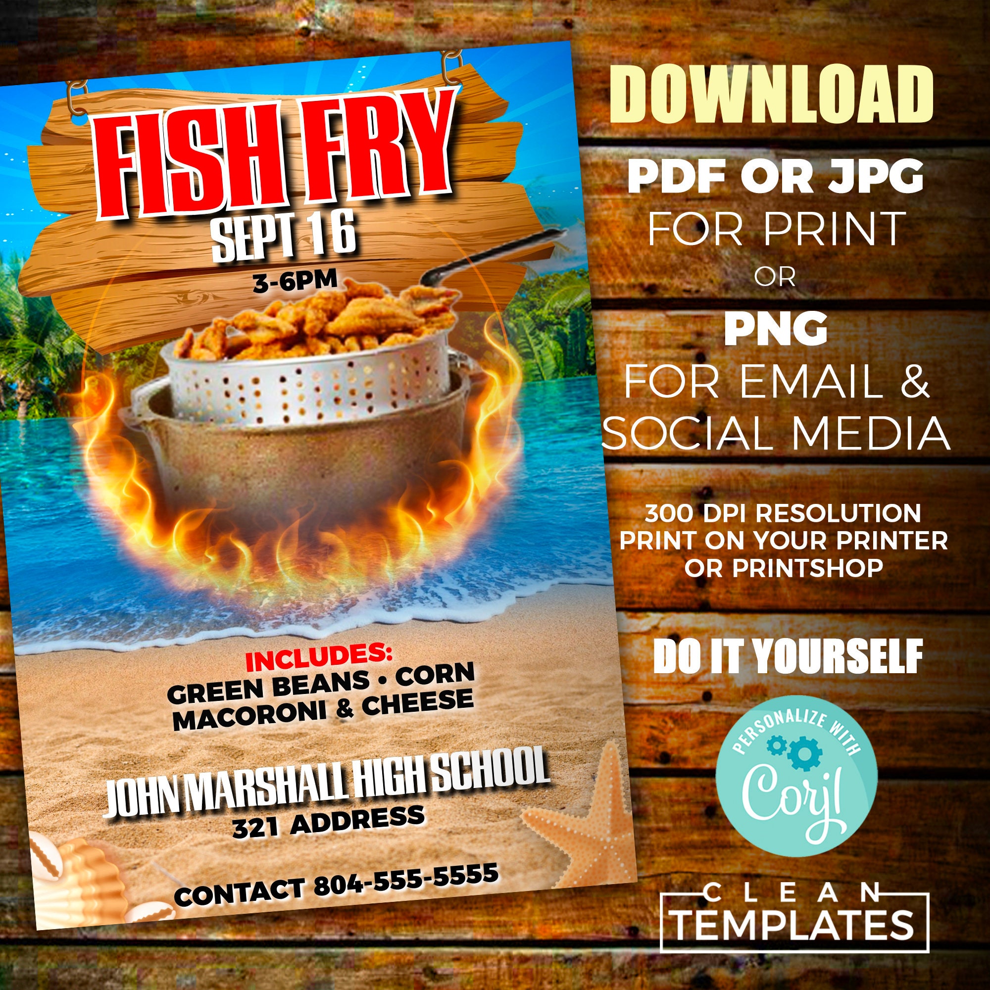 Fish Fry Flyer Edit Online 5X7 Digital Printable Do It Yourself 