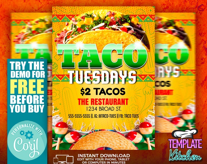 Taco Tuesdays | Edit Online | 5X7 Digital & Printable | Do It Yourself | Corjl Template