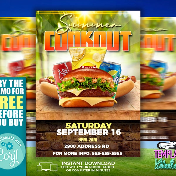 Get Fired Up for Summer: Customizable Cookout Digital Flyer Template | Do It Yourself | Corjl Template