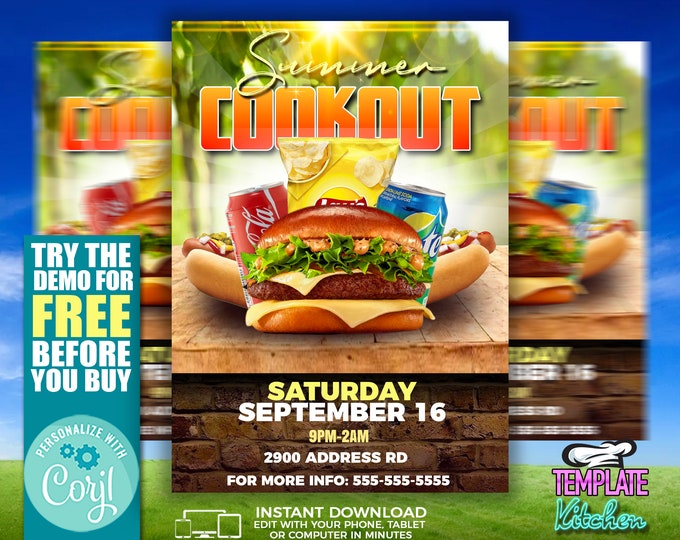 Get Fired Up for Summer: Customizable Cookout Digital Flyer Template | Do It Yourself | Corjl Template