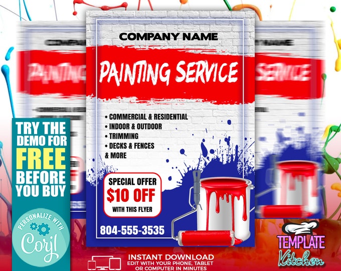 Painting Service Flyer | Painter | Edit Online | 5X7 Digital & Printable | Do It Yourself | Corjl Template