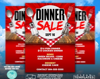 Dinner Sale Flyer Template | 5x7 Printable, Editable (Digital Download)