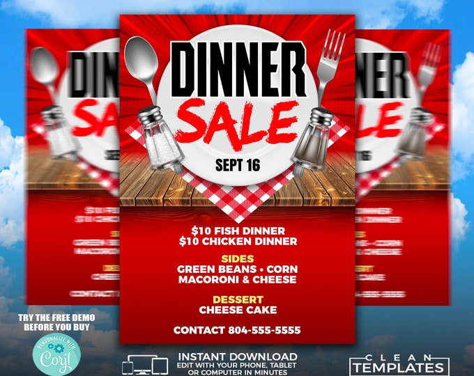 Dinner Sale Flyer | Edit Online | 5X7 Digital & Printable | Do It Yourself | Corjl Template