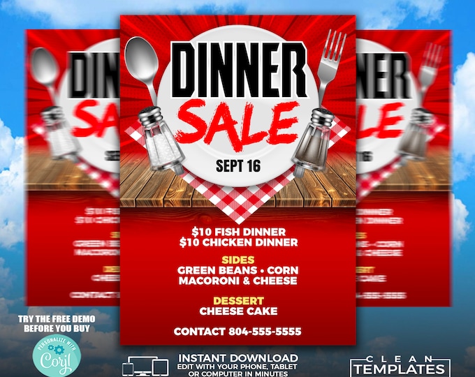 Dinner Sale Flyer | Edit Online | 5X7 Digital & Printable | Do It Yourself | Corjl Template