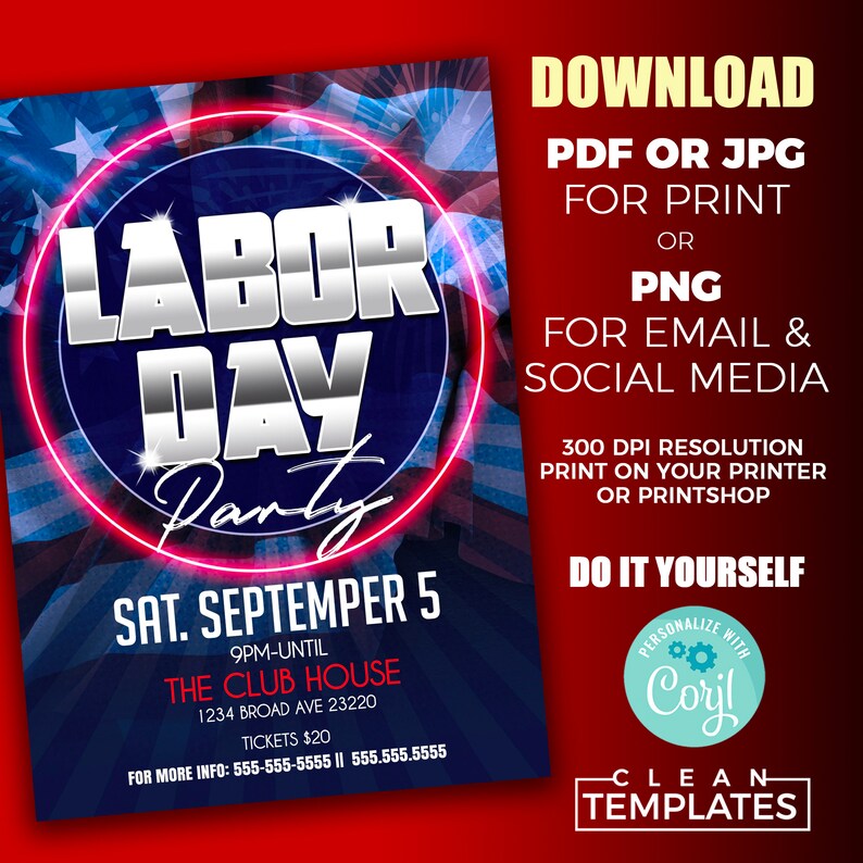 Labor Day-fest | Redigera online | 5x7 digitalt och utskrivbart | Gör-det-själv | Corjl-mall bild 2