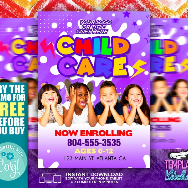 Child Care Service Flyer | Daycare Flyer | Edit Online | 5X7 Digital & Printable | Do It Yourself | Corjl Template