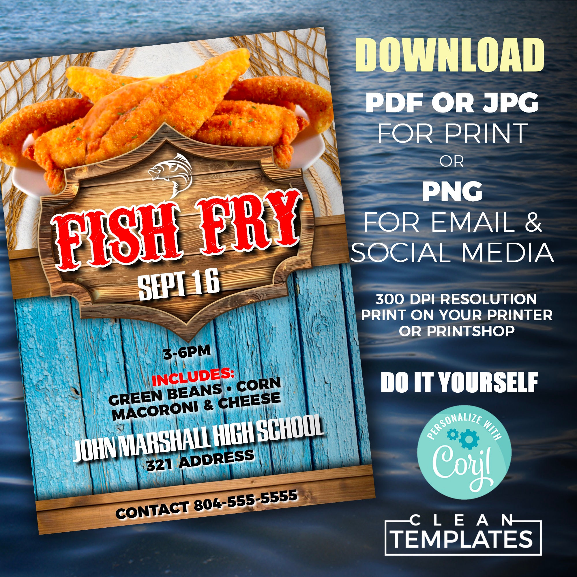 Fish Fry Flyer Edit Online 5X7 Digital & Printable Do It Etsy Canada