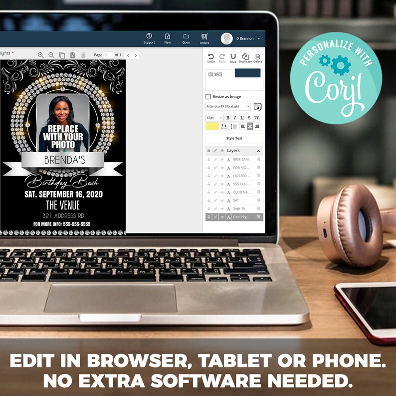 Diamond Birthday Bash | Edit Online | 5X7 Digital & Printable | Do It Yourself | Corjl Template image 3