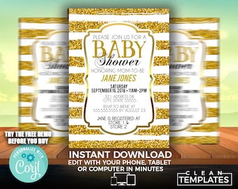 Glitter Baby Shower Invitation Template: 5x7 Printable (Digital Download)