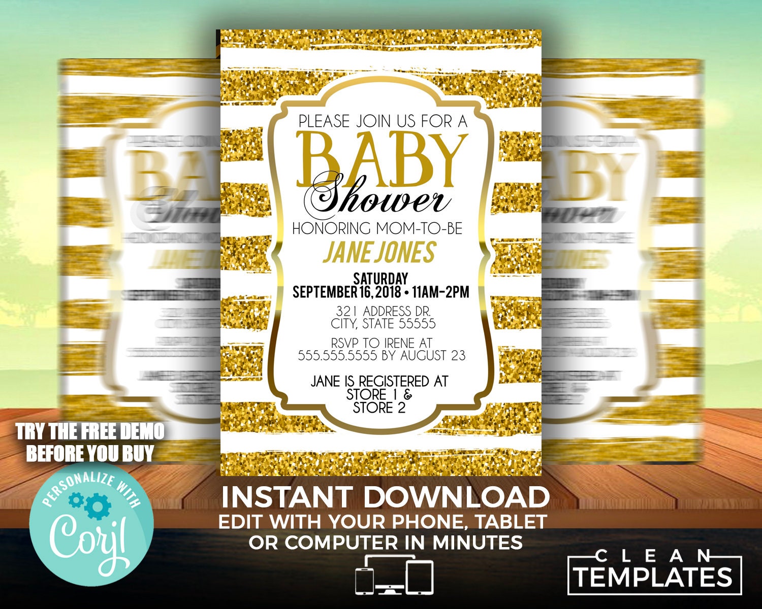 Baby Shower Flyer Invitation Template  Edit Online  23X23 Digital &  Printable  Do It Yourself  Corjl Template Regarding Baby Shower Flyer Template