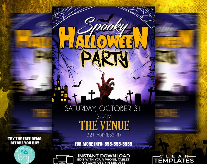 Halloween Party Flyer | Edit Online | 5X7 Digital & Printable | Do It Yourself | Corjl Template