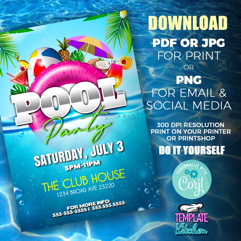 Pool Party | Edit Online | 5X7 Digital & Printable | Do It Yourself ...