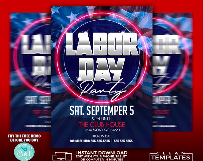 Labor Day Party | Edit Online | 5X7 Digital & Printable | Do It Yourself | Corjl Template
