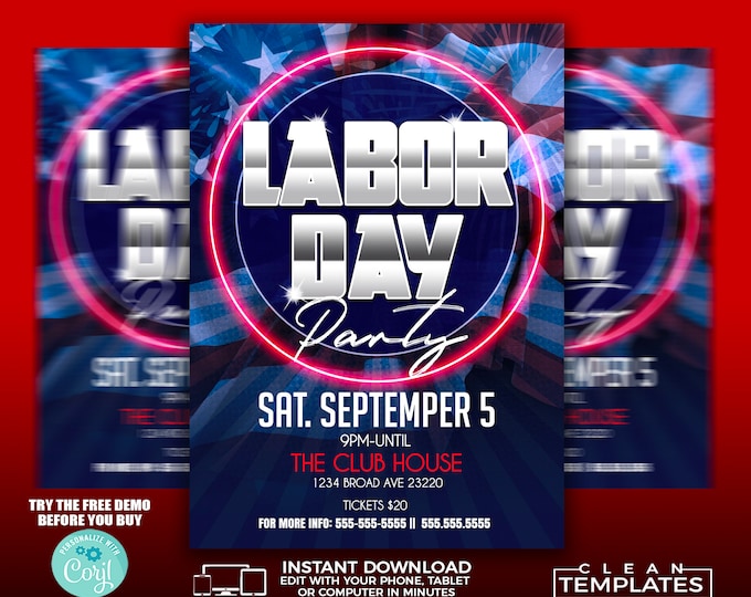 Labor Day Party | Edit Online | 5X7 Digital & Printable | Do It Yourself | Corjl Template