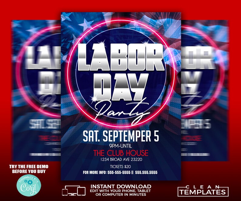 Labor Day-fest | Redigera online | 5x7 digitalt och utskrivbart | Gör-det-själv | Corjl-mall bild 1