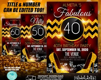 Fabulous 40th Birthday Party Flyer | Editable Template (Digital)