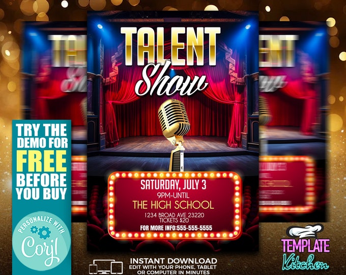 Talent Show | Edit Online | 5X7 Digital & Printable | Do It Yourself | Corjl Template