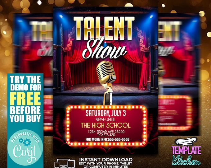 Talent Show | Edit Online | 5X7 Digital & Printable | Do It Yourself | Corjl Template