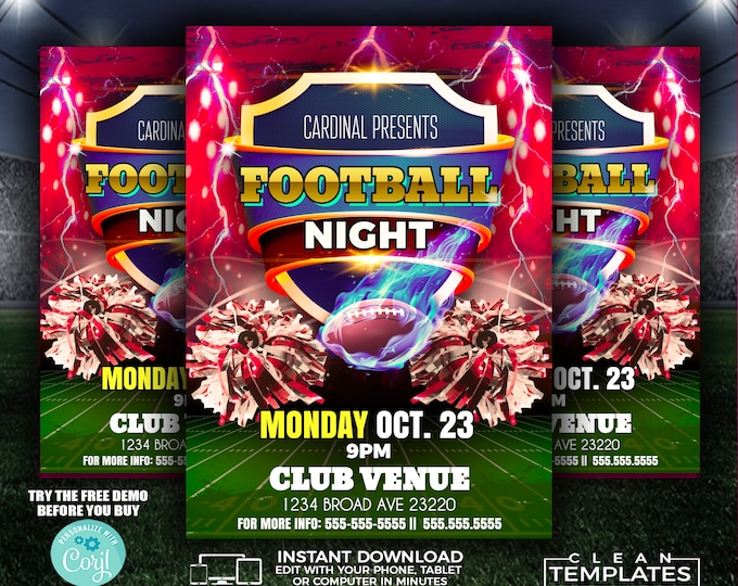 Football Event | Edit Online | 5X7 Digital & Printable | Do It Yourself | Corjl Template