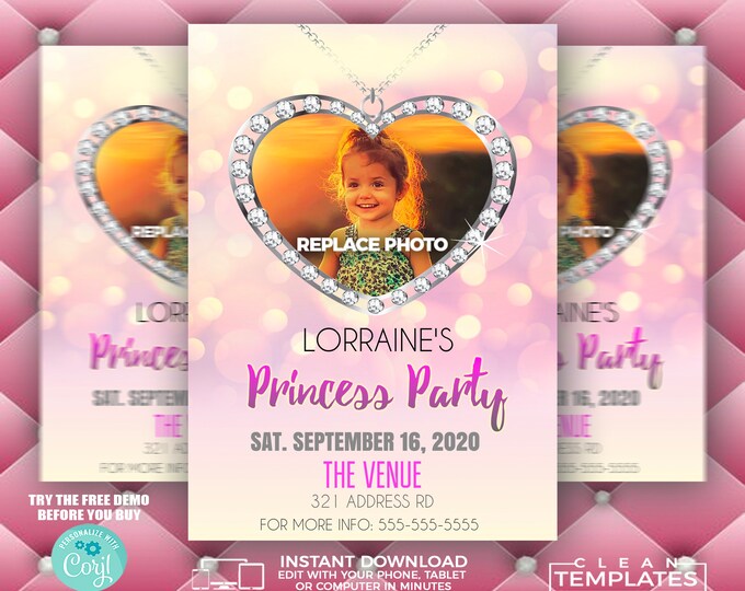 Princess Party | Edit Online | 5X7 Digital & Printable | Do It Yourself | Corjl Template