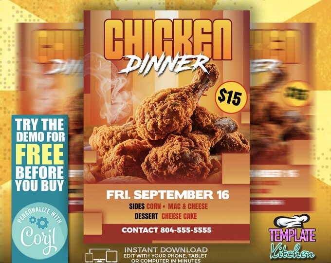 Fried Chicken Dinner | Edit Online | 5X7 Digital & Printable | Do It Yourself | Corjl Template