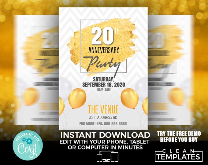 Glitter Anniversary Flyer | Edit Online | 5X7 Digital & Printable | Do It Yourself | Corjl Template