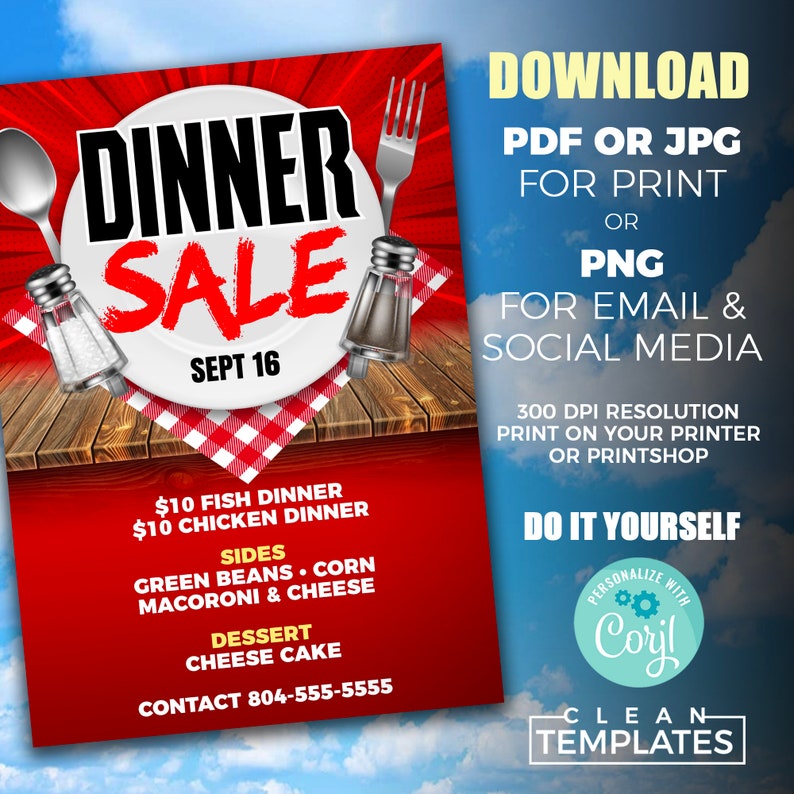 Dinner Sale Flyer Edit Online 5X7 Digital &amp; Printable Do | Etsy