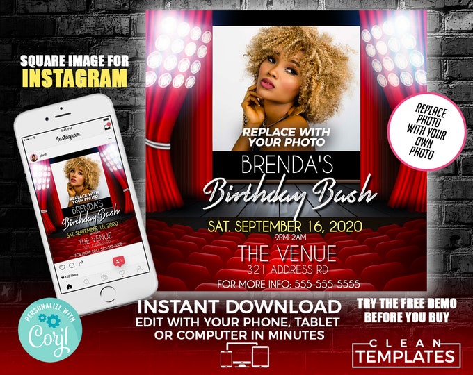 Birthday Instagram Flyer | Edit Online | 5X5 Digital & Printable | Do It Yourself | Corjl Template