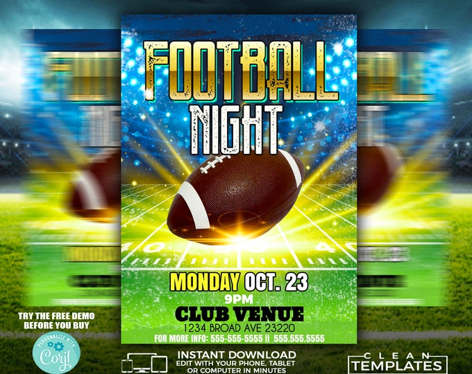 Football Night | Edit Online | 5X7 Digital & Printable | Do It Yourself | Corjl Template