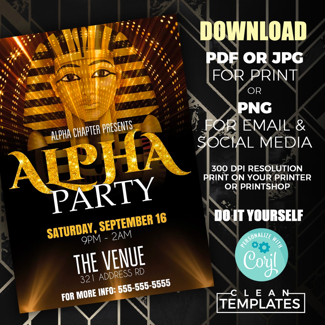 Alpha Phi Alpha Party Flyer Template Edit Online 5x7 Etsy