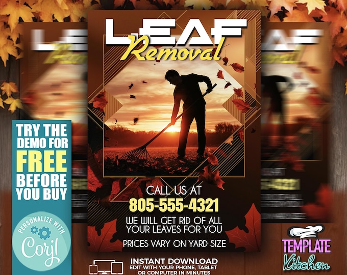 Leaf Removal and Raking Service | Edit Online | 5X7 Digital & Printable | Do It Yourself | Corjl Template
